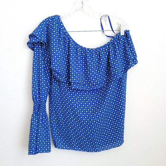 MICHAEL KORS Polka Dot Royal Blue White Blouse S - Picture 1 of 3
